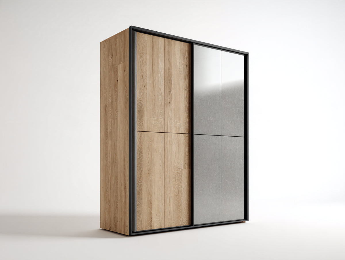 Armadio - Legno ingegnerizzato-Vetro - 190x61x210 cm - Marrone chiaro-Nero - Stile moderno