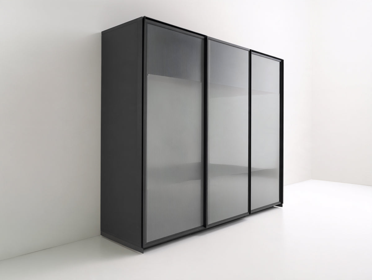 Armadio - Legno ingegnerizzato-Vetro - 212x61x206 cm - Nero - Stile minimalista