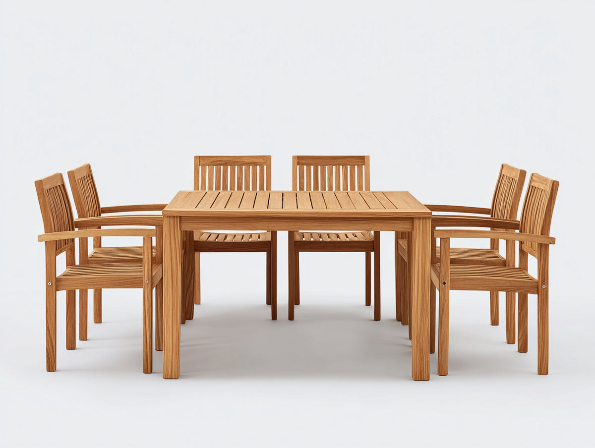 Set da pranzo da esterno - Legno massello - 165 x 88 x 75 cm - Marrone chiaro - Stile naturale