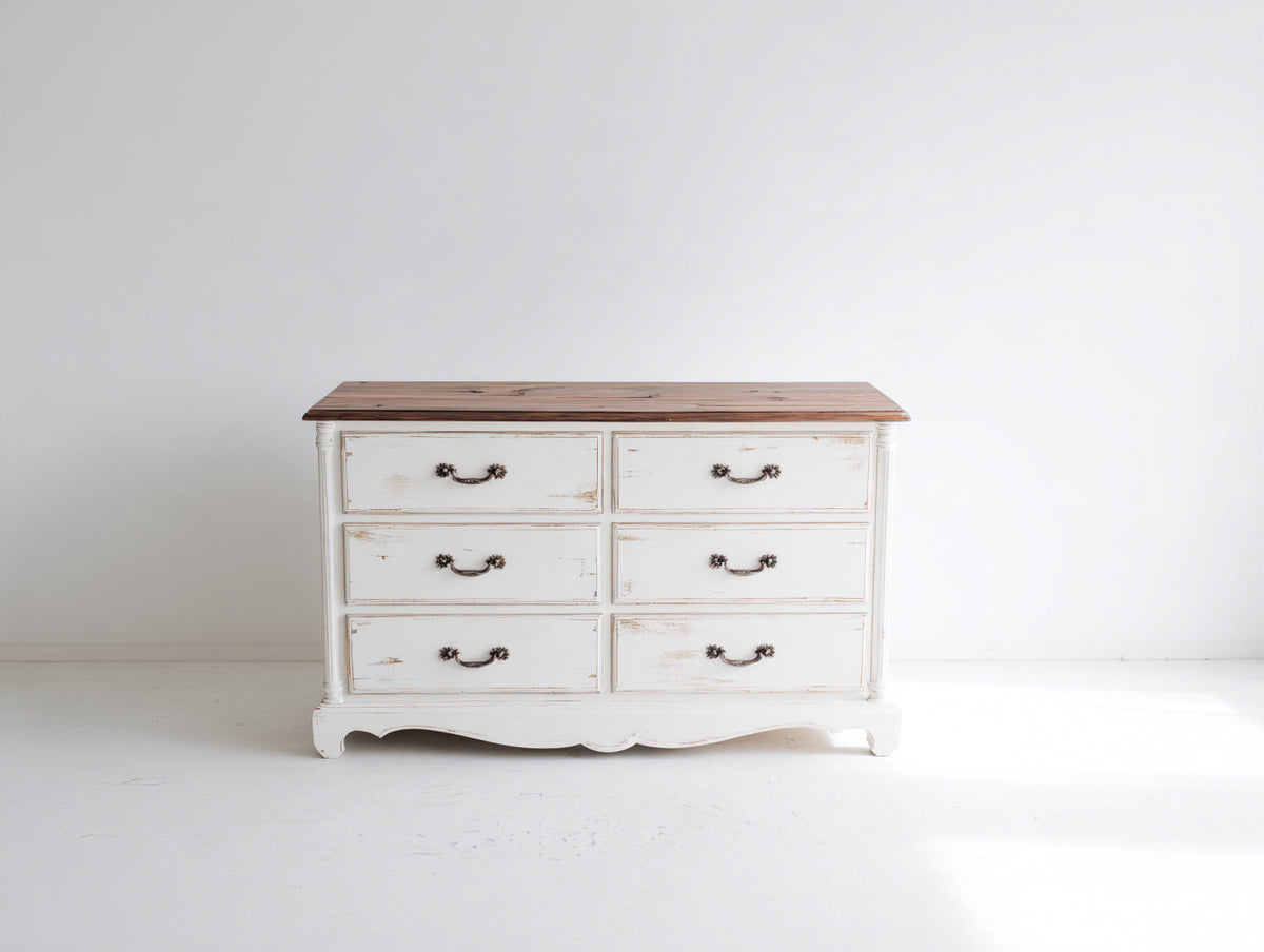 Comodino - Legno - 108x45x82 cm - Bianco-Marrone - Stile vintage