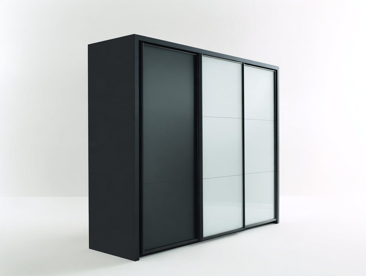 Armadio - Legno ingegnerizzato-Vetro - 220x62x215 cm - Nero - Stile minimalista