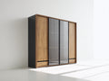 Armadio - Legno ingegnerizzato-Vetro - 224x63x211 cm - Marrone-Nero - Stile industriale
