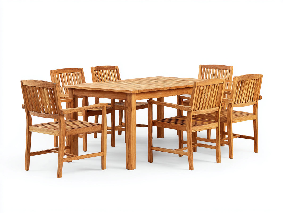 Set da pranzo da esterno - Legno massello - 180 x 90 x 76 cm - Marrone chiaro - Stile rustico