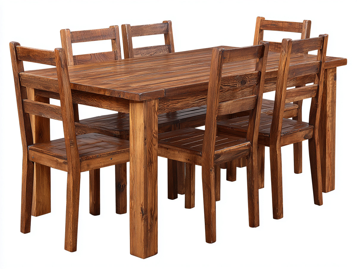 Set da pranzo da esterno - Legno massello - lunghezza 175cm x larghezza 90cm x altezza 76cm - Marrone - Stile rustico