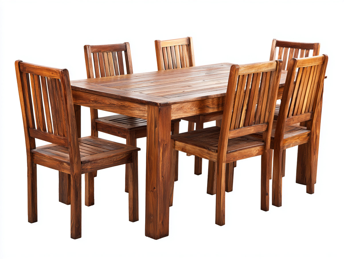 Set da pranzo da esterno - Legno massello - 160 x 90 x 76 cm - Marrone - Stile rustico