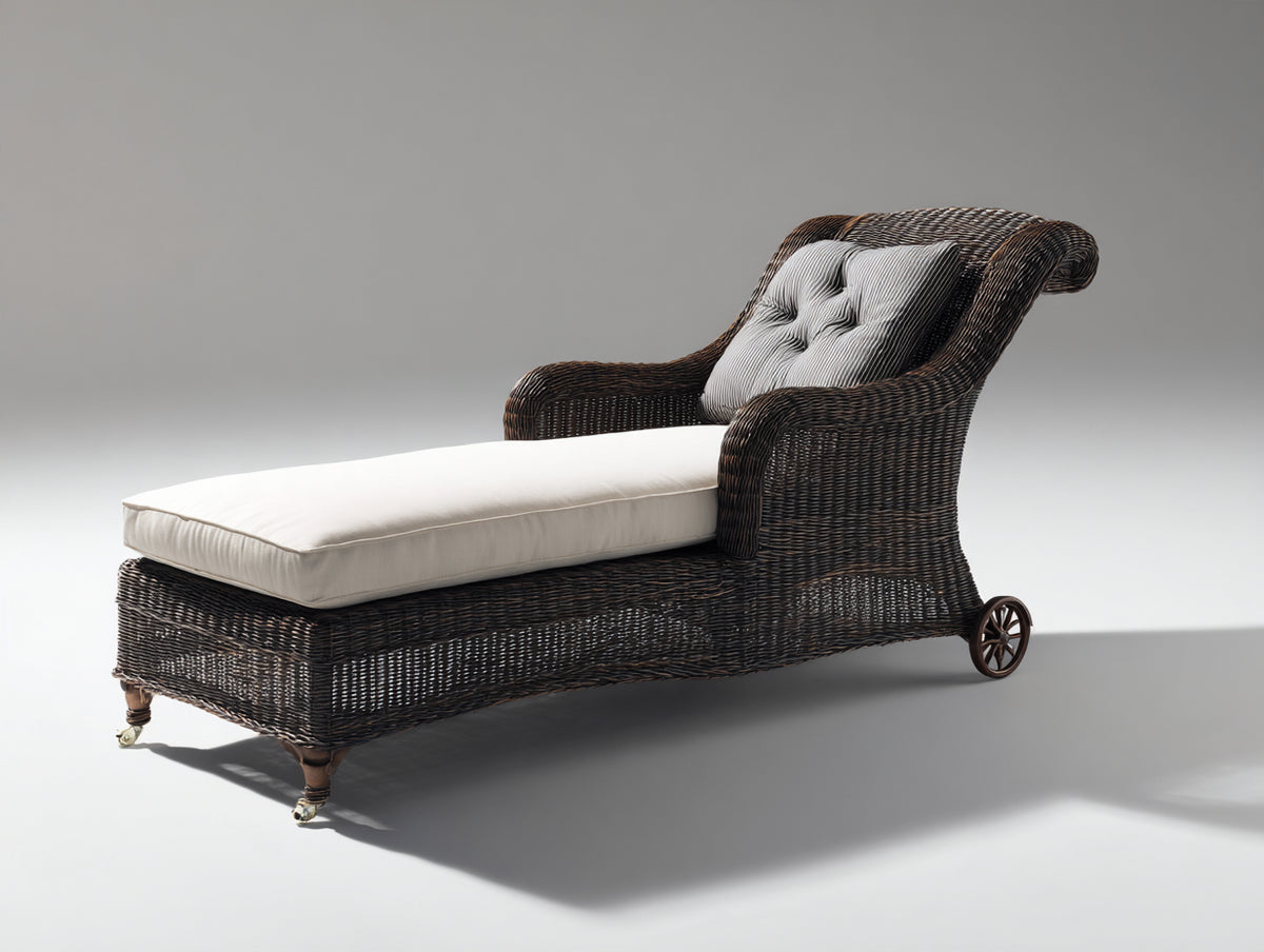 Lettino prendisole - Rattan sintetico-Tessuto - 202 x 76 x 92 cm - Marrone scuro-Beige - Stile classico