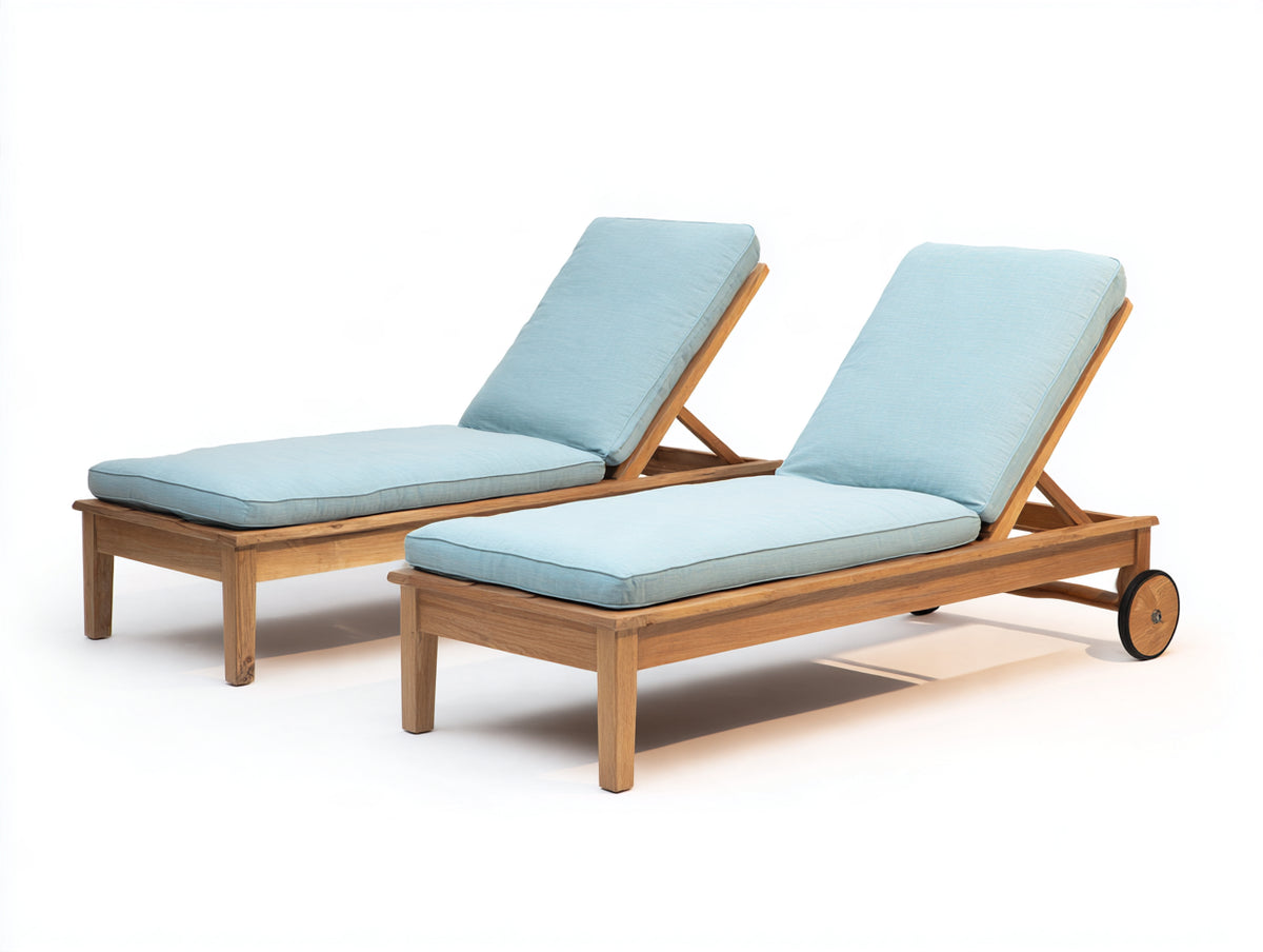 Lettino prendisole - Legno-Tessuto - 194 x 66 x 86 cm - Legno naturale-Azzurro chiaro - Stile contemporaneo