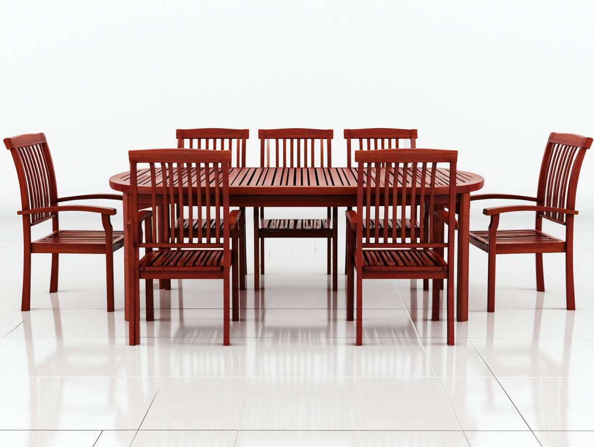 Set da pranzo da esterno - Legno massello - lunghezza 200cm x larghezza 100cm x altezza 76cm - Marrone rossiccio - Stile classico