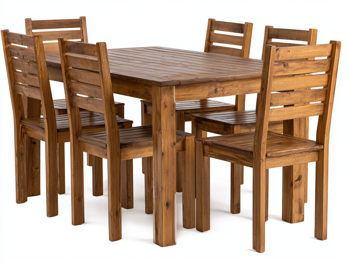 Set da pranzo da esterno - Legno massello - lunghezza 180cm x larghezza 92cm x altezza 76cm - Marrone miele - Stile rustico