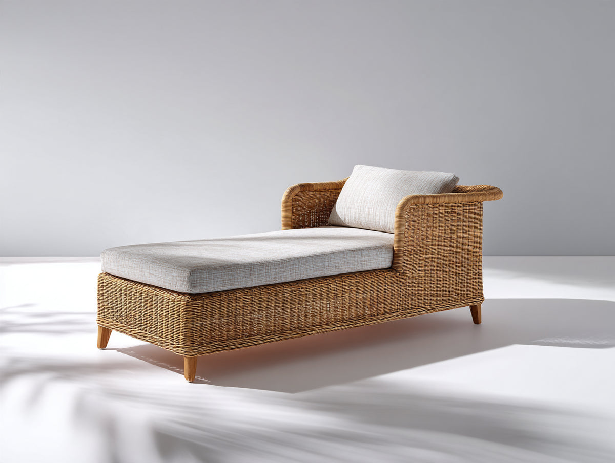 Lettino prendisole - Rattan sintetico-Tessuto - 196 x 74 x 78 cm - Marrone chiaro-Beige - Stile moderno