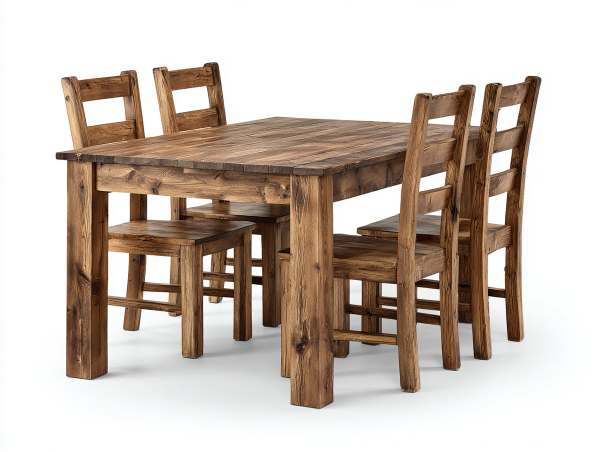 Set da pranzo da esterno - Legno massello - lunghezza 150cm x larghezza 85cm x altezza 75cm - Marrone naturale - Stile tradizionale