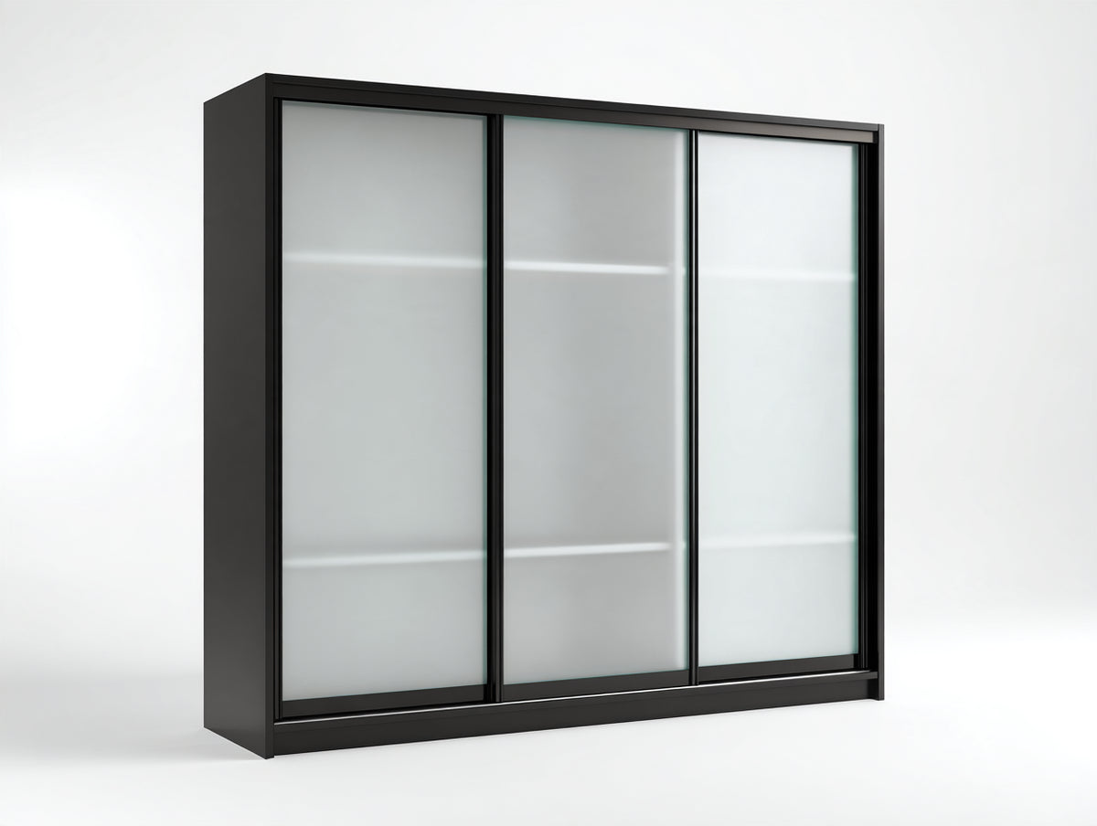 Armadio - Legno ingegnerizzato-Vetro - 198x58x202 cm - Nero - Stile moderno