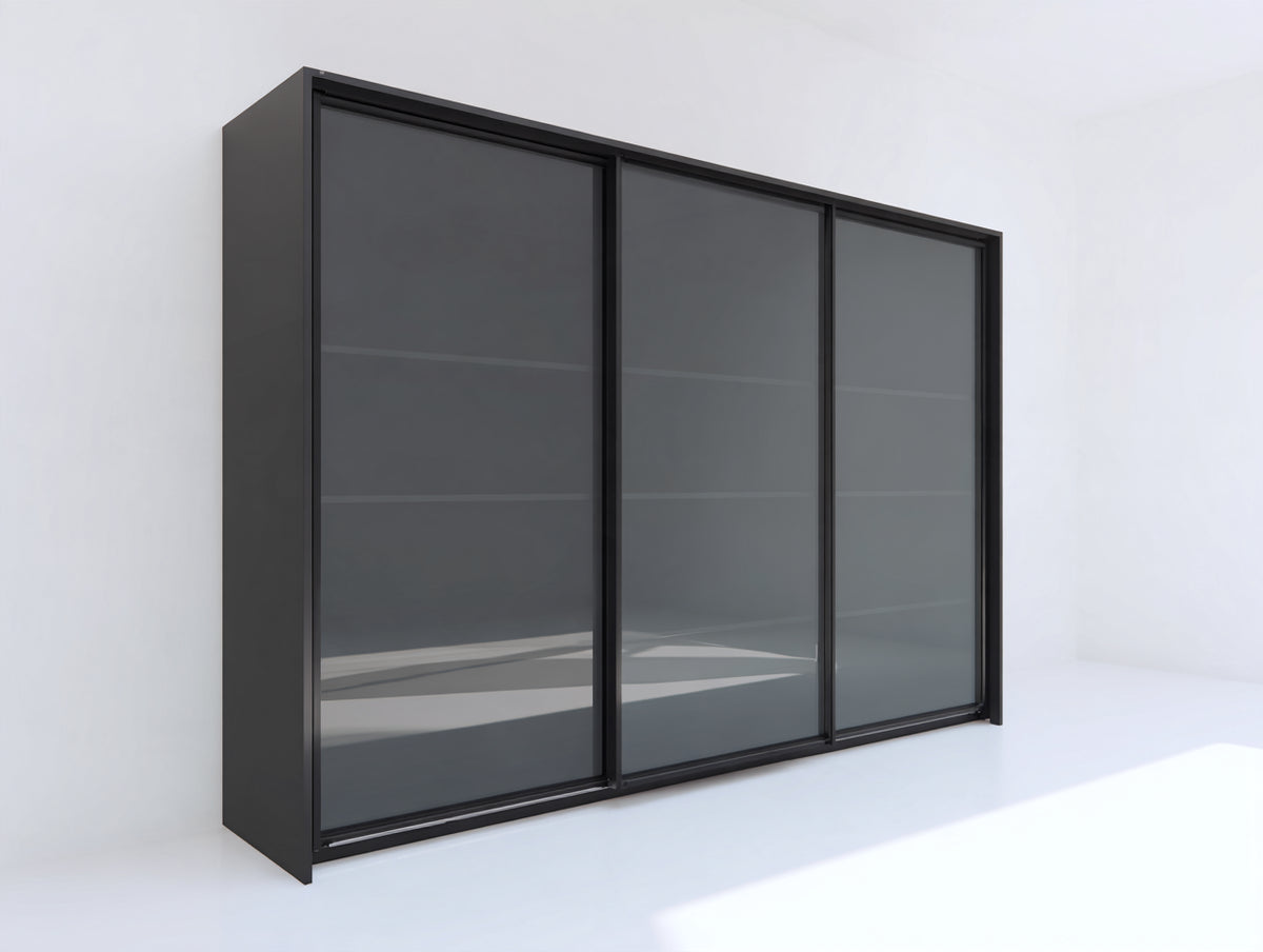 Armadio - Legno ingegnerizzato-Vetro - 215x60x205 cm - Nero - Stile contemporaneo