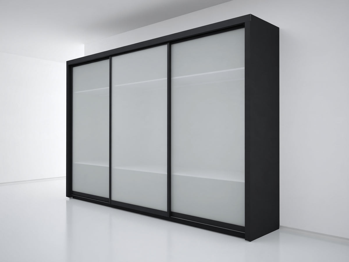 Armadio - Legno ingegnerizzato-Vetro - 218x62x210 cm - Nero - Stile minimalista