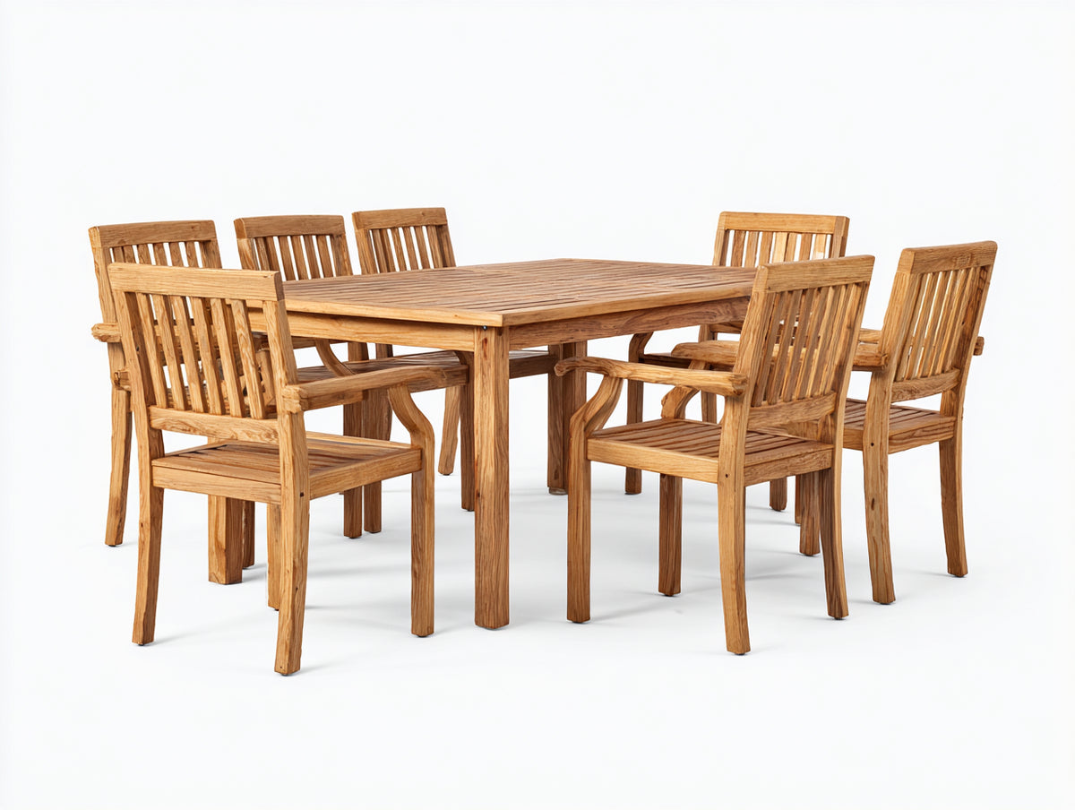 Set da pranzo da esterno - Legno massello - 175 x 92 x 76 cm - Marrone naturale - Stile rustico